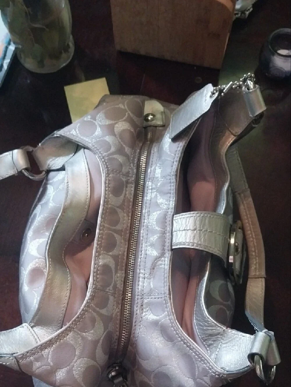 Coach Designer-Style Taupe Signature Pattern Shoulder Bag with Matching Wallet